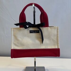 Kate Spade Red and Cream Tote with Bow Accent
